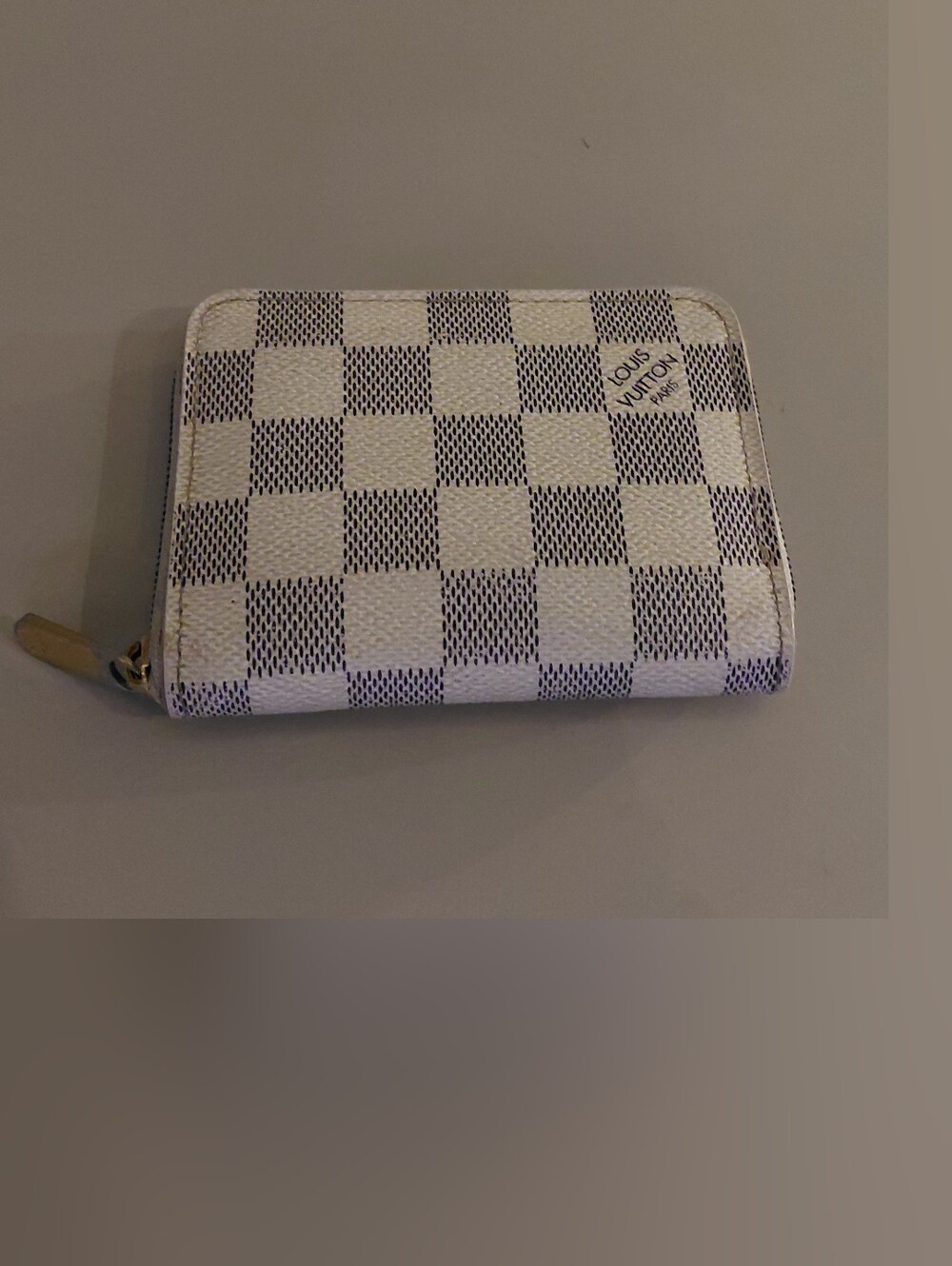 Louis Vuitton Damier Azur Checker Zip Card Case Organizer - White Ivory Wallet